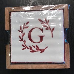 ♥️♥️ Letter “ G “ Monogrammed Ceramic Coaster Square set of 4 New♥️♥️